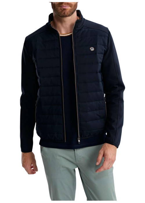 Doudoune en coton mélangé marine unie avec une coupe droite et un col montant
