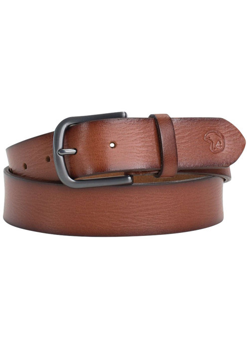 Ceinture en cuir de vache camel unie pourvue d'une fermeture par boucle ardillon