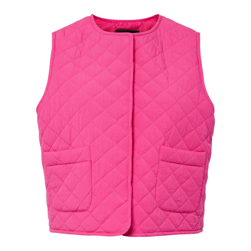 Pieces - Gilet Fuchsia Uni Sans Manche Avec Une Coupe Droite Et Un Col Rond - Rose Pieces - Gilet Fuchsia Uni Sans Manche Avec Une Coupe Droite Et Un Col Rond - Rose