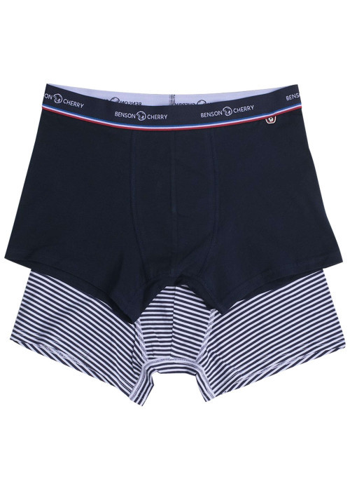 Lot de 2 boxers classiques en coton blanc et marine unis avec nom de la marque