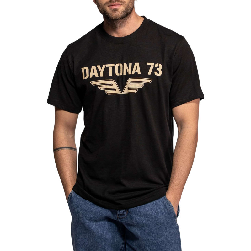 Daytona 73 - T-shirt Bell En Coton Noir à Coupe Droite Pourvu D'un Col Rond - Noir