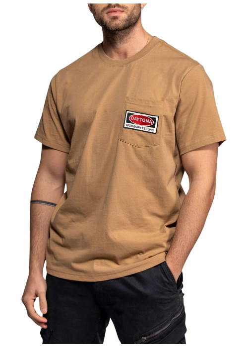 T-shirt Vilas en coton beige à coupe droite pourvu d'un col rond