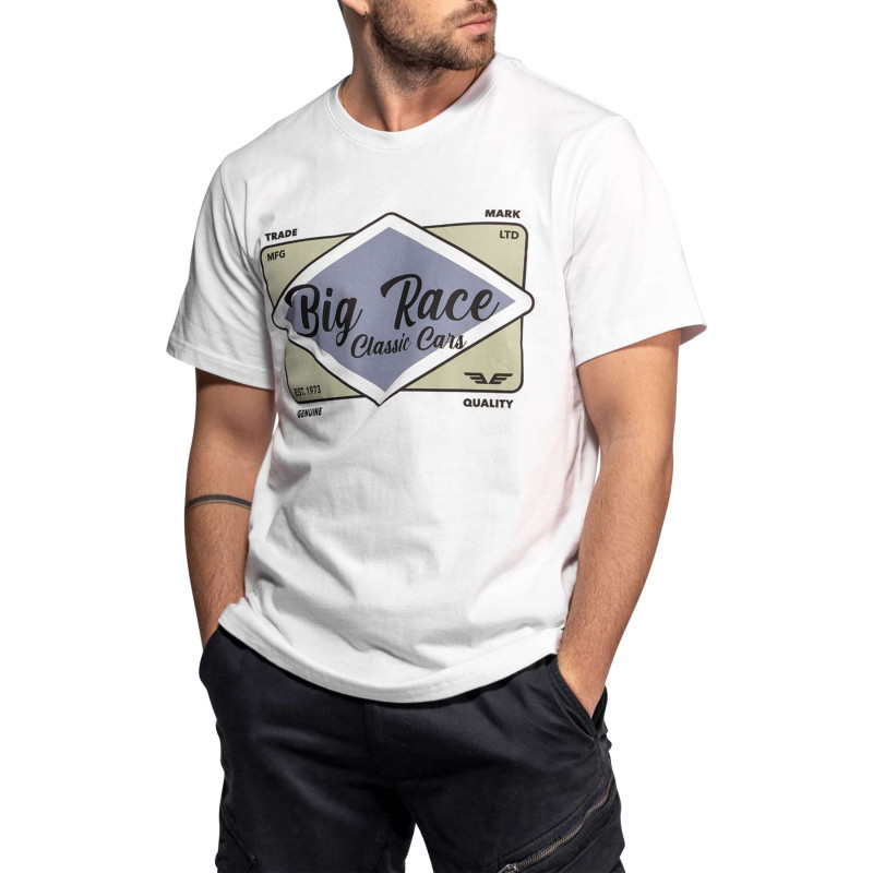 Daytona 73 - T-shirt Rusk En Coton Blanc Imprimé à Coupe Droite Pourvu D'un Col Rond - Blanc