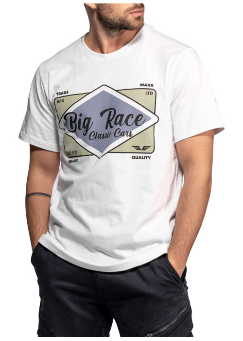 T-shirt Rusk en coton blanc imprimé à coupe droite pourvu d'un col rond