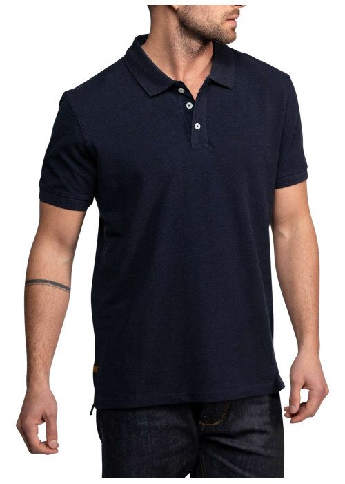 Polo Baytown en coton marine à coupe droite pourvu d'un col boutonné