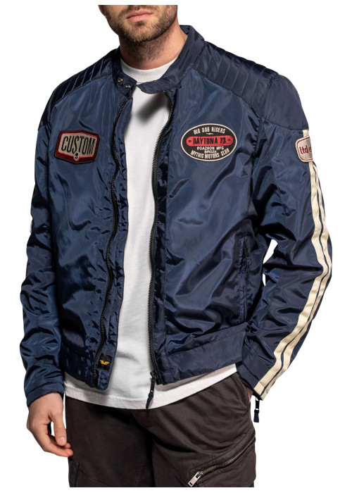 Blouson Gilmer marine à coupe droite pourvu d'un col à boutons pression