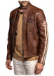 Thumbnail Blouson Corning en cuir d'agneau brun à coupe droite pourvu d'un col boutonné