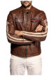Thumbnail Blouson Corning en cuir d'agneau brun à coupe droite pourvu d'un col boutonné - Image 3