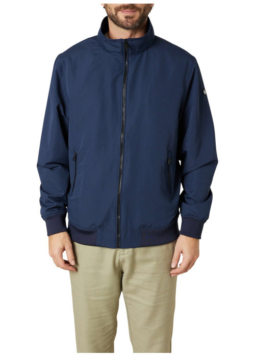 Blouson marine uni pourvu d'un col montant et d'une coupe droite