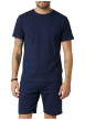 Thumbnail T-shirt en coton mélangé marine uni pourvu de manches courtes