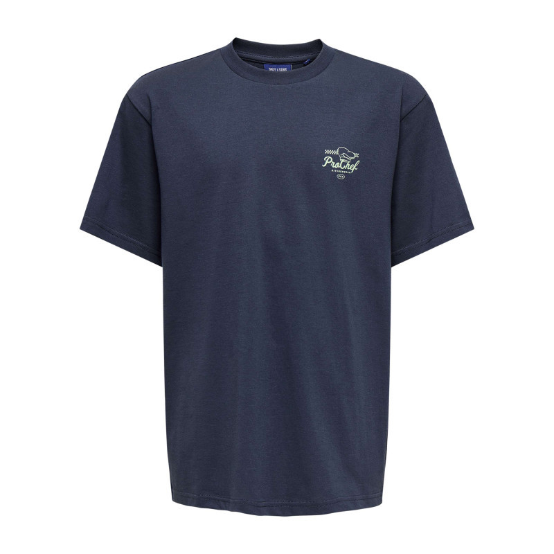 Only&sons - T-shirt En Coton Marine à Imprimé Avec Une Coupe Droite Et Un Col Rond - Bleu Foncé Only&sons - T-shirt En Coton Marine à Imprimé Avec Une Coupe Droite Et Un Col Rond - Bleu Foncé