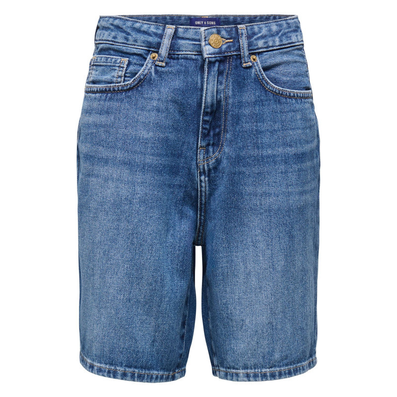 Only&sons - Short En Coton Biologique Bleu Uni à Coupe Droite Muni D'un Zip Et D'un Bouton - Bleu Only&sons - Short En Coton Biologique Bleu Uni à Coupe Droite Muni D'un Zip Et D'un Bouton - Bleu