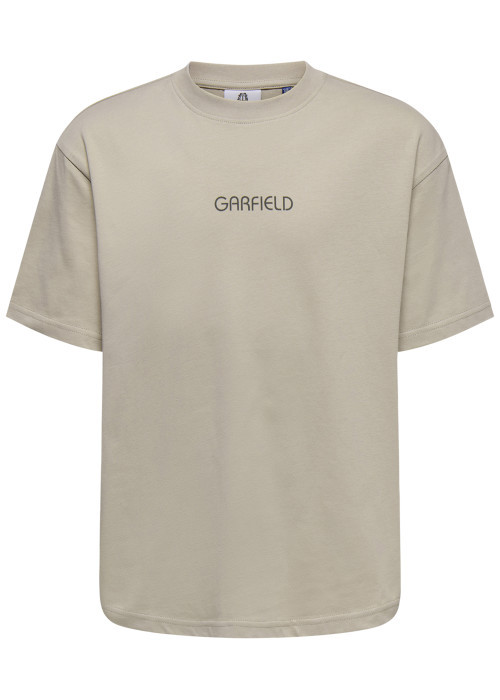 T-shirt en coton biologique beige à imprimé avec une coupe droite et un col rond
