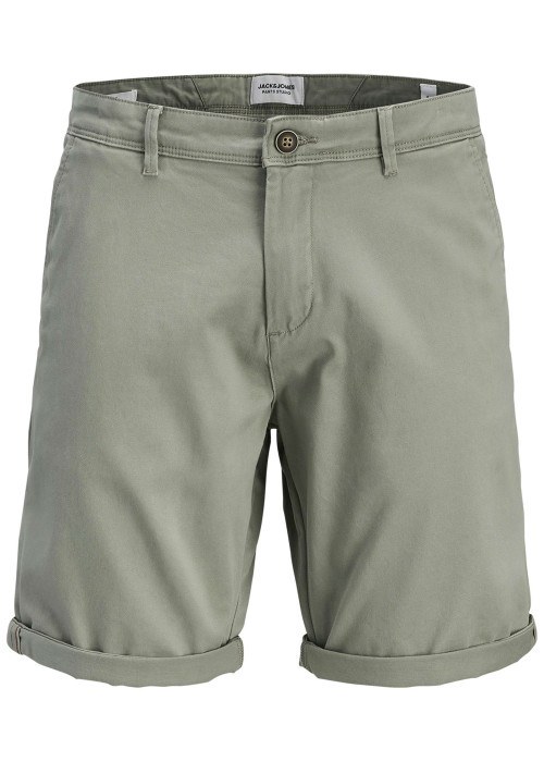 Short chino en coton kaki uni avec une coupe droite et des ourlets