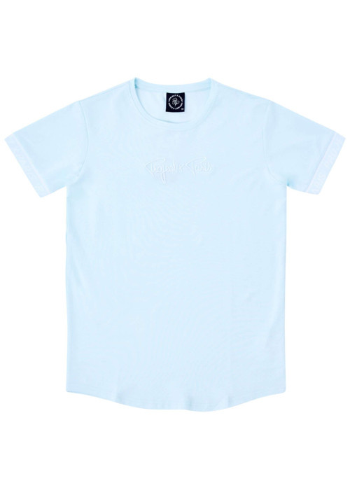 T-shirt ciel uni pourvu de manches courtes et d'un col rond