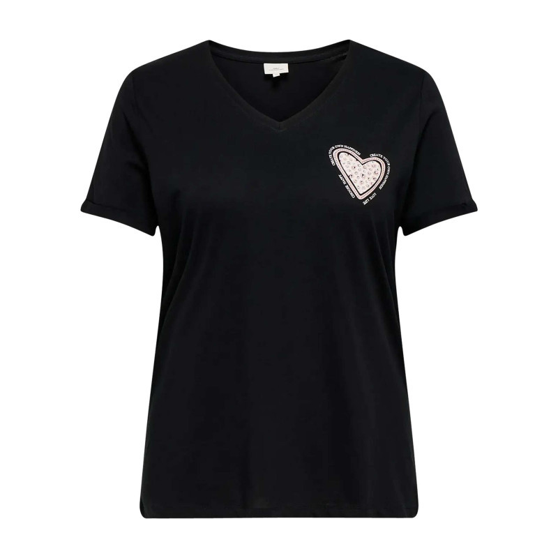 Only Carmakoma - T-shirt En Coton Biologique Noir Uni Pourvu D'un Coeur Imprimé Sur La Poitrine - Noir Only Carmakoma - T-shirt En Coton Biologique Noir Uni Pourvu D'un Coeur Imprimé Sur La Poitrine - Noir