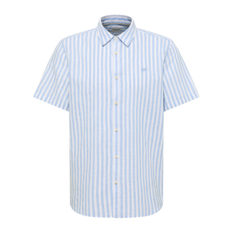 Chemise en coton et lin mélangé ciel à rayures...
