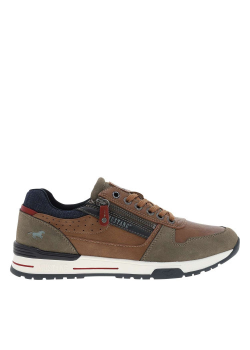 Baskets cognac à talon plat avec des lacets et un zip latéral