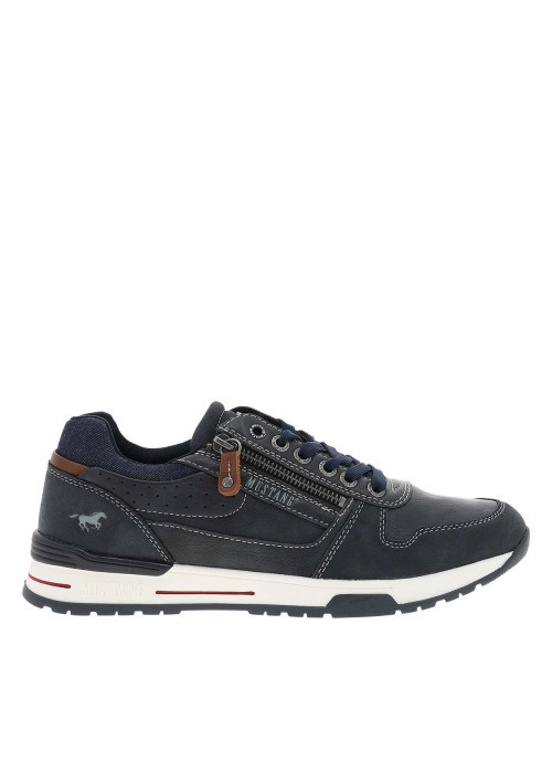 Baskets bleu marine à talon plat avec des lacets et un zip latéral