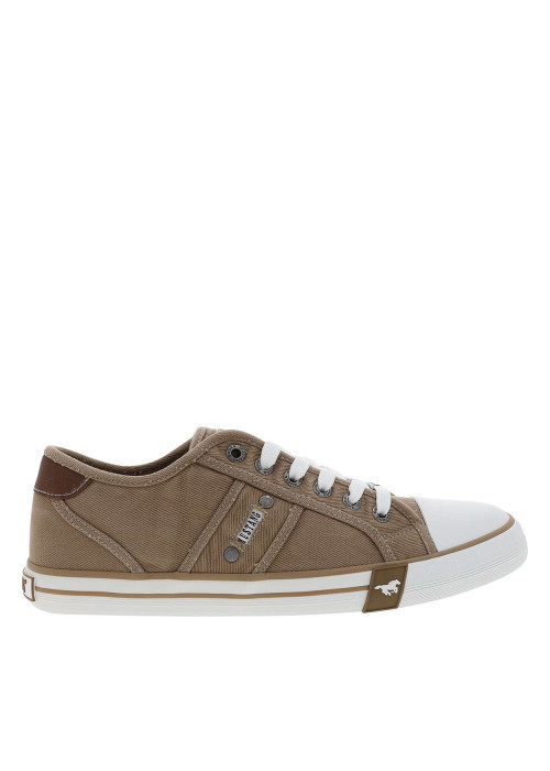 Tennis toile basse taupe avec un talon plat et des lacets blancs