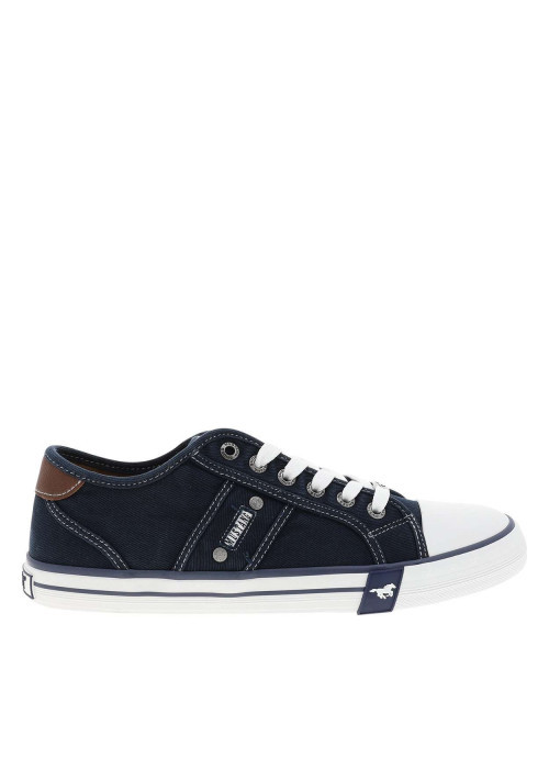 Tennis toile basse bleu marine avec un talon plat et des lacets