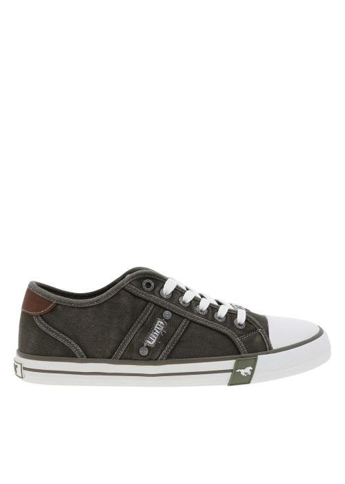 Tennis toile basse kaki avec un talon plat et des lacets blancs
