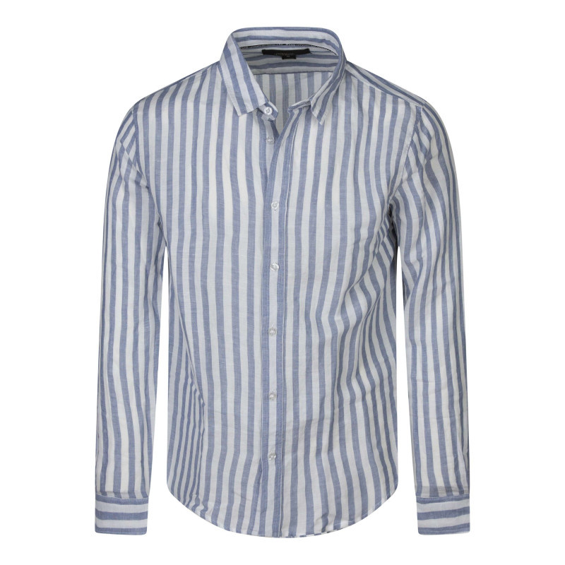 Le Temps Des Cerises - Chemise En Lin Et Coton Bleue à Rayures Pourvue D'un Col Français - Bleu