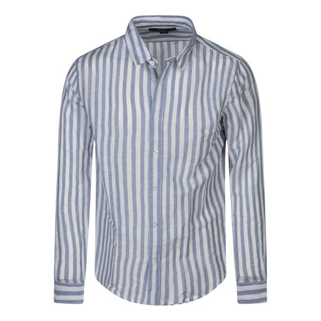 Chemise en lin et coton bleue à rayures pourvue...