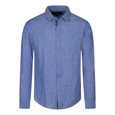 Chemise en lin et coton bleue unie pourvue d'un...