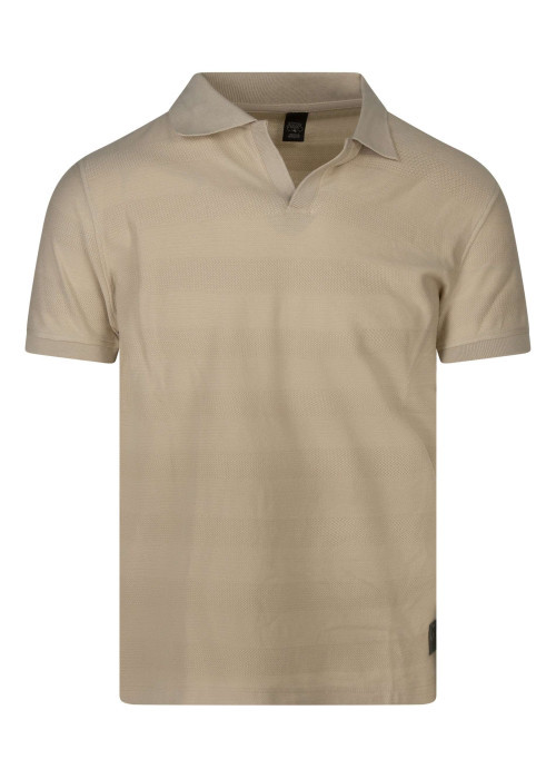 Polo en coton beige à rayures avec une coupe droite et un col à revers
