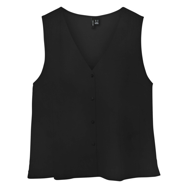 Vero Moda - Top Noir Uni Avec Une Coupe Droite Et Une Fermeture Boutonnée - Noir Vero Moda - Top Noir Uni Avec Une Coupe Droite Et Une Fermeture Boutonnée - Noir