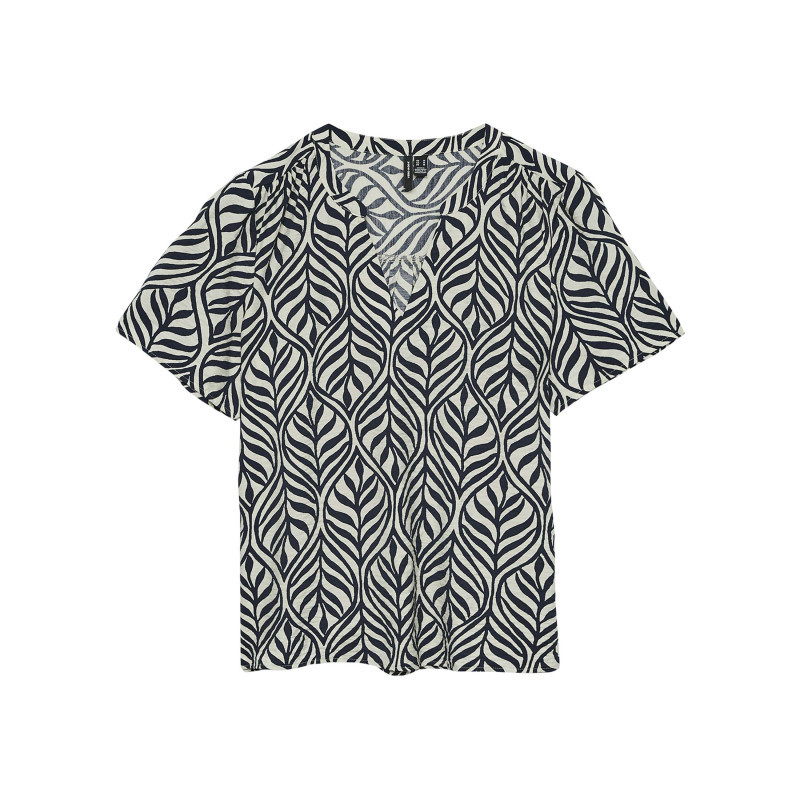 Vero Moda - Top Marine à Motifs Avec Un Col Tunisien Et Des Manches Courtes - Bleu Foncé Vero Moda - Top Marine à Motifs Avec Un Col Tunisien Et Des Manches Courtes - Bleu Foncé