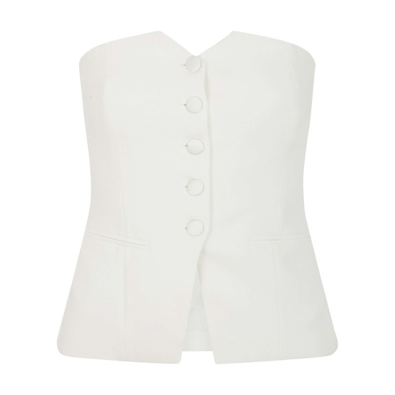Morgan - Top Blanc Uni Chic Pourvu D'une Coupe Droite Et D'un Col En V - Blanc Morgan - Top Blanc Uni Chic Pourvu D'une Coupe Droite Et D'un Col En V - Blanc