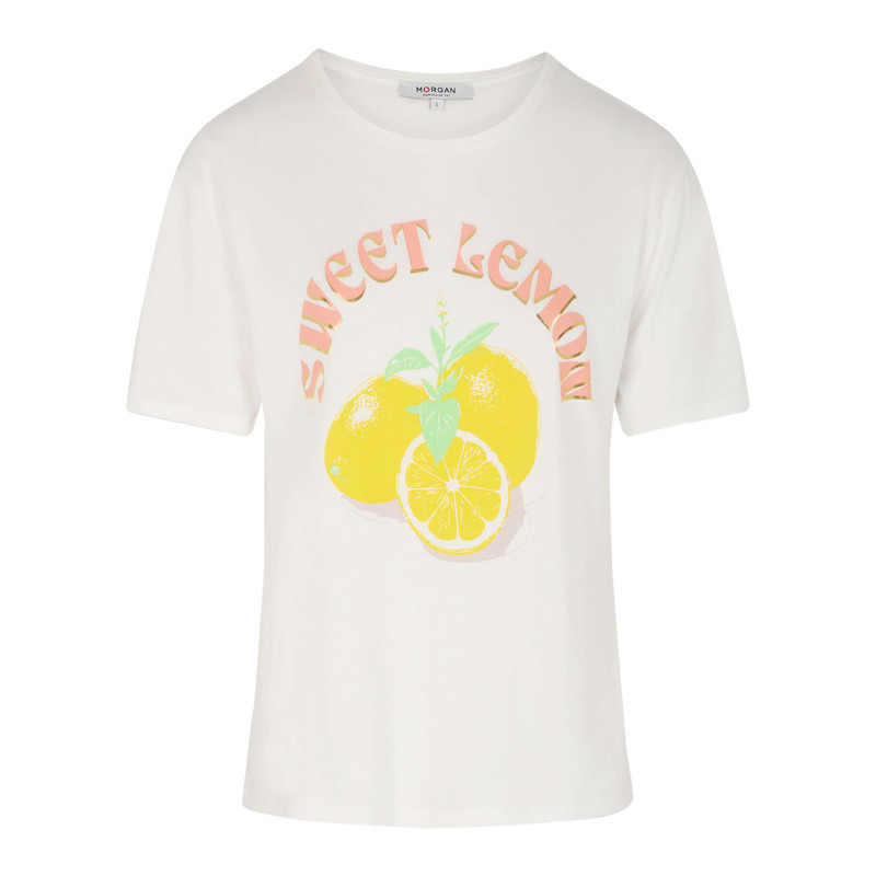 Morgan - T-shirt Blanc Imprimé Pourvu D'une Coupe Droite Et D'un Col Rond - Blanc Morgan - T-shirt Blanc Imprimé Pourvu D'une Coupe Droite Et D'un Col Rond - Blanc