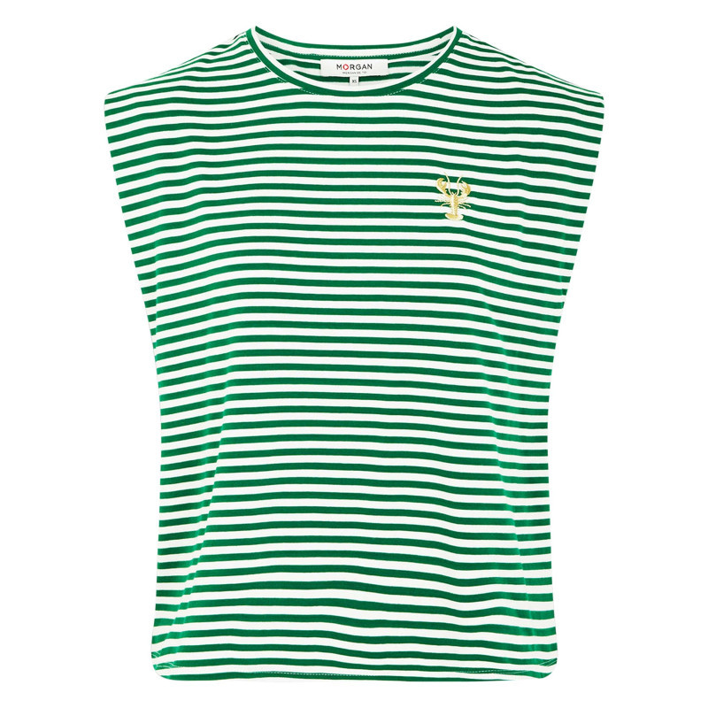 Morgan - T-shirt En Coton Vert à Rayures Pourvu D'une Coupe Droite Et D'un Col Rond - Vert