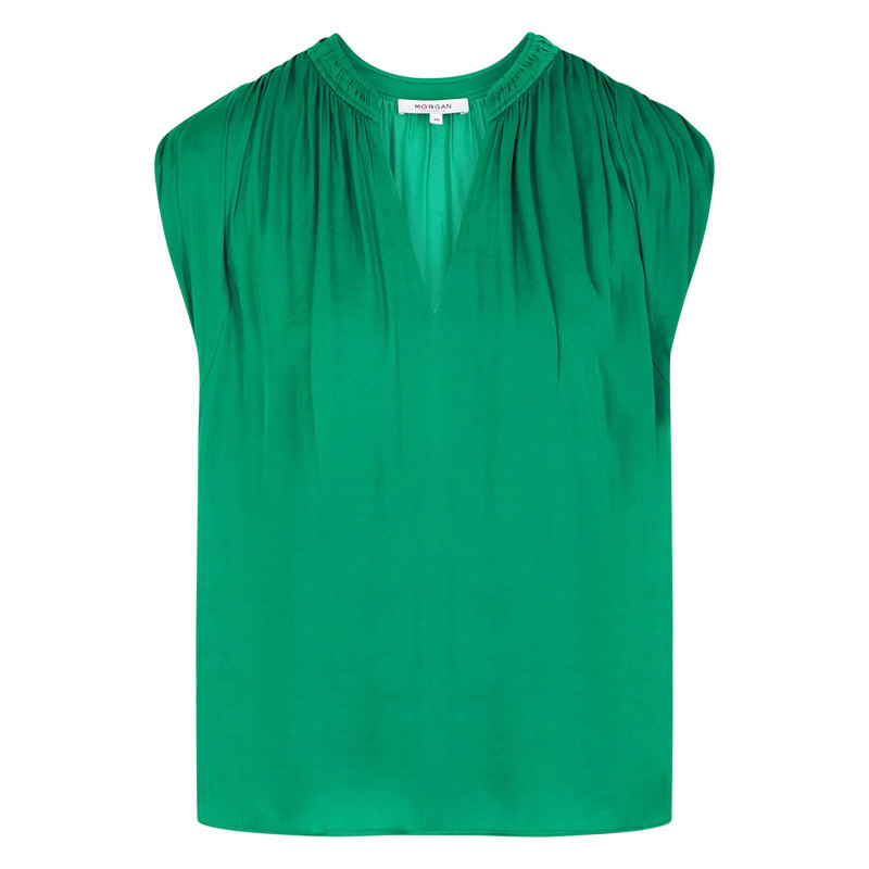 Morgan - Top Vert Uni Chic Pourvu D'une Coupe Droite Et D'un Col En V - Vert Morgan - Top Vert Uni Chic Pourvu D'une Coupe Droite Et D'un Col En V - Vert