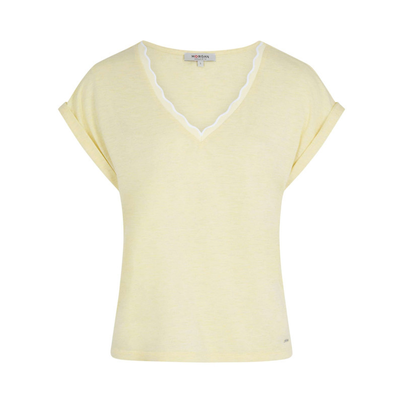 Morgan - T-shirt Jaune Uni Pourvu D'une Coupe Droite Et Des Manches Courtes - Jaune Morgan - T-shirt Jaune Uni Pourvu D'une Coupe Droite Et Des Manches Courtes - Jaune