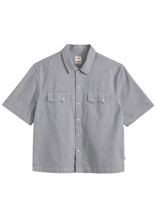 Chemise en coton blanche et noire unie avec une coupe droite et un col à revers