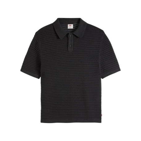 Polo en coton noir uni avec une coupe droite et...