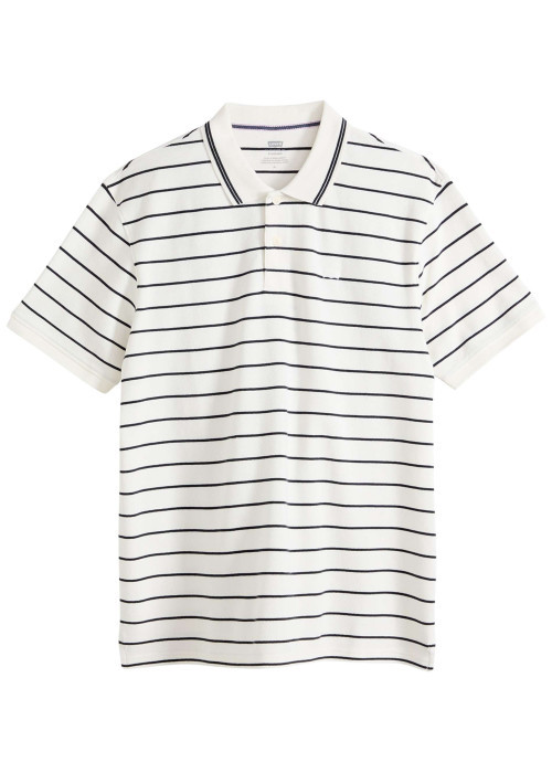 Polo en coton blanc à rayures avec une coupe droite et un col boutonné