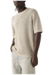 Thumbnail T-shirt en coton écru uni avec une coupe droite et un col rond bord côte - Image 3