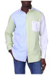 Thumbnail Chemise en coton biologique verte, blanche et bleue unie avec une coupe droite