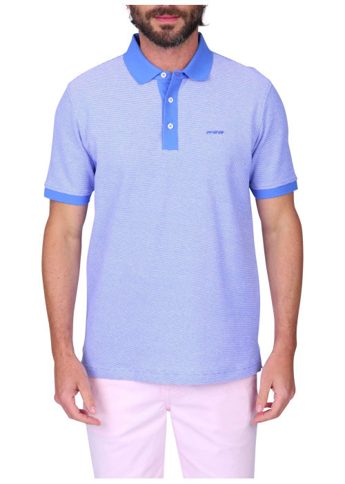 Polo en coton biologique bleu uni avec une coupe droite et un col à revers