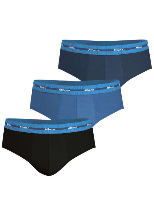 Lot de 3 slips en coton bleus unis pourvus du nom de la marque imprimé