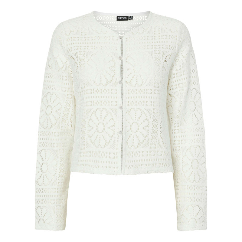 Pieces - Gilet En Coton Blanc à Motif Floral Avec Une Coupe Droite Et Un Col Rond - Blanc Pieces - Gilet En Coton Blanc à Motif Floral Avec Une Coupe Droite Et Un Col Rond - Blanc