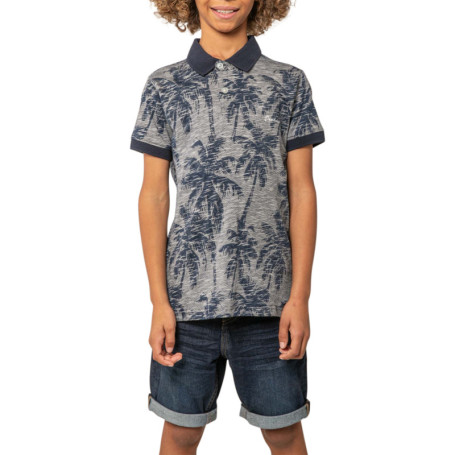Polo en coton marine à motifs pourvu de manches...