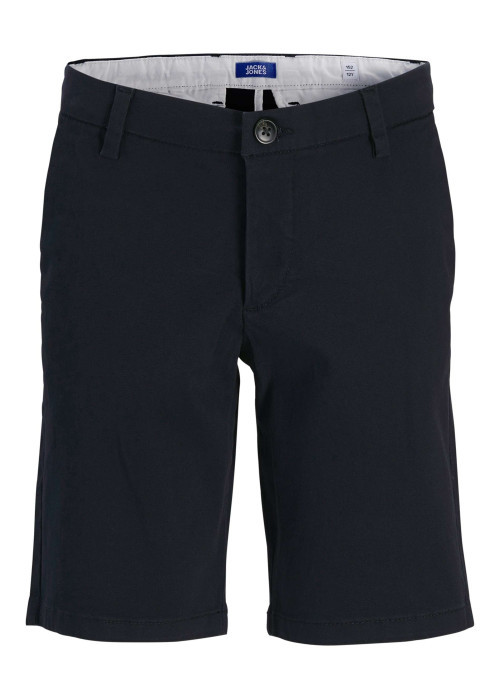 Short chino en coton marine uni pourvu de passants pour la ceinture