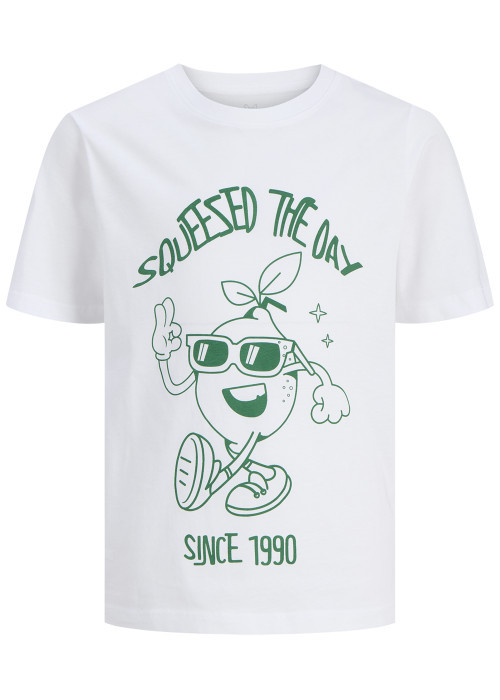 T-shirt en coton blanc uni pourvu d'un imprimé citron et d'un col rond