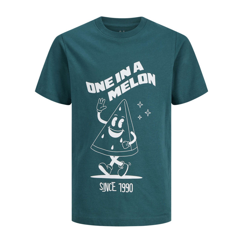 Jack & Jones - T-shirt En Coton Pétrole Uni Pourvu D'un Imprimé Pastèque Et D'un Col Rond - Bleu Foncé