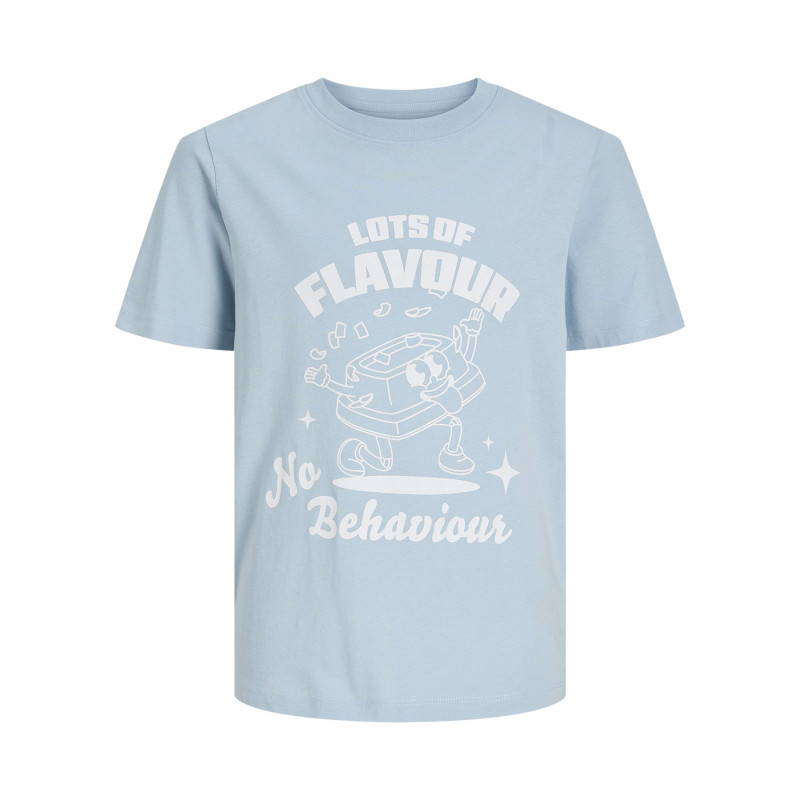 Jack & Jones - T-shirt En Coton Ciel Uni Pourvu D'un Imprimé Et D'un Col Rond - Bleu Clair Jack & Jones - T-shirt En Coton Ciel Uni Pourvu D'un Imprimé Et D'un Col Rond - Bleu Clair